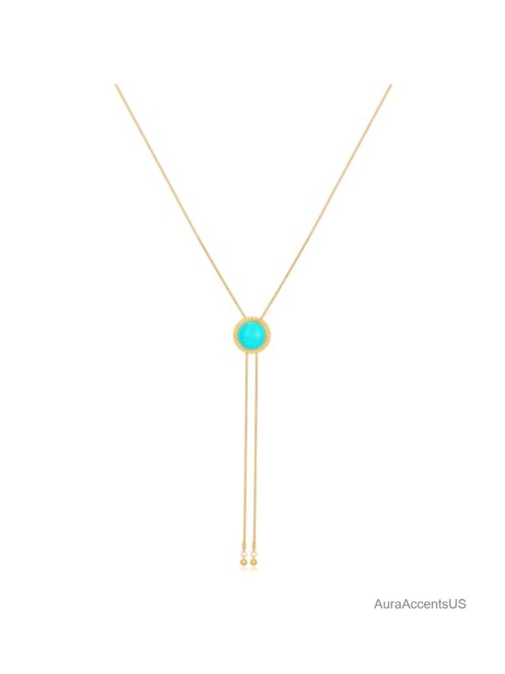 Bolo Tie Necklace 14K Gold Plated Copper Western Cowgirl Turquoise